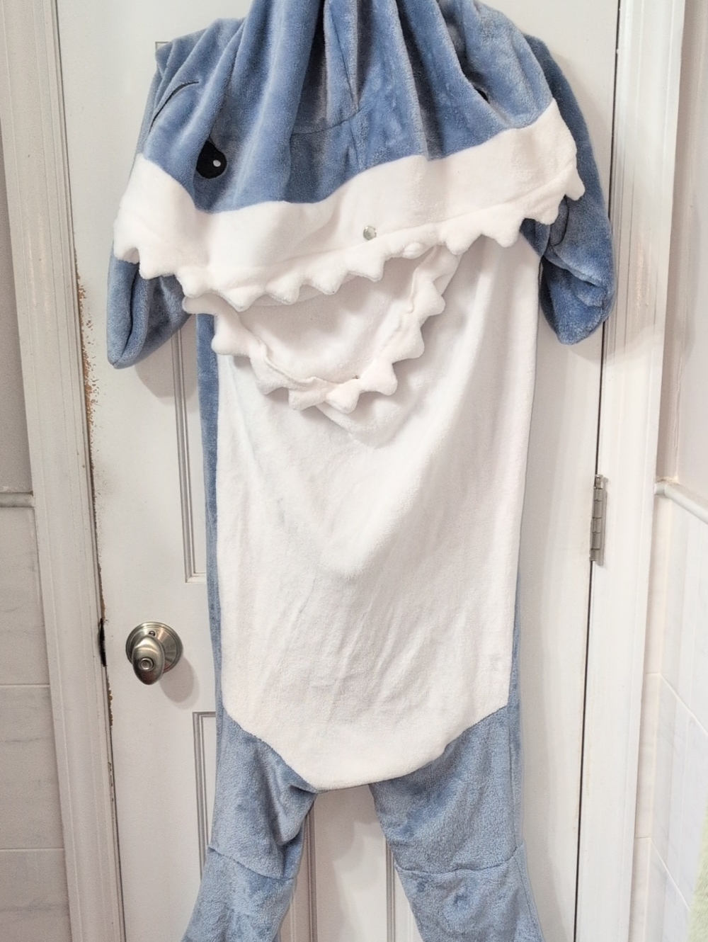 Plush Shark Hooded Onesie - Blue and White